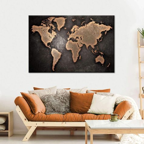 Copper World Map Multi Panel Canvas Wall Art | ElephantStock Map World, 3 Picture, World Map Art, World Map Canvas, Modern Wall Decor Art, World Map Wall Art, World Map Wall, Map Canvas, Map Art Print