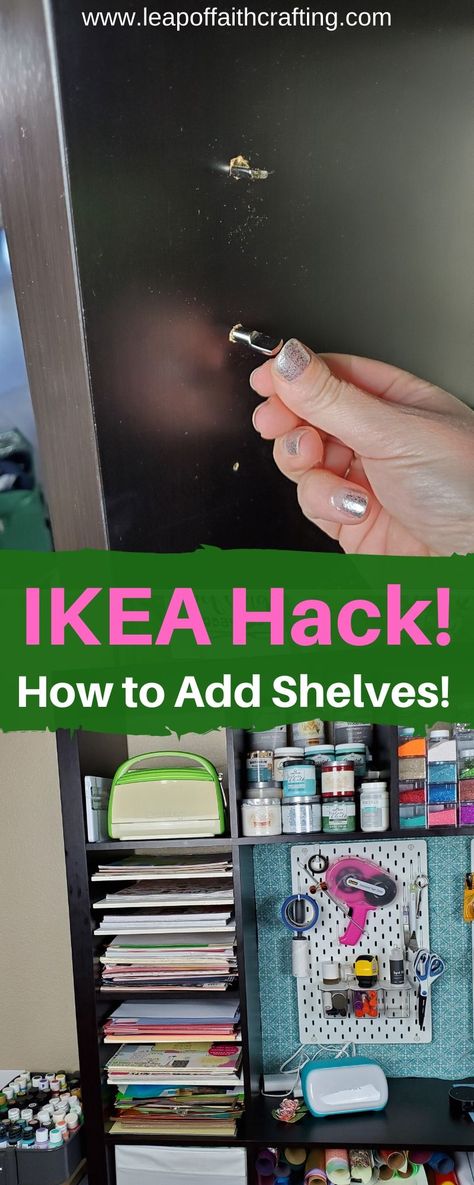 Ikea Kallax Hack: Add a Shelving Unit for Cheap! - Leap of Faith Crafting Kallax Hack Craft Room, Ikea Kallax Inserts Diy, Kallax Cricut Storage, Diy Kallax Shelf, Kallax Inserts Diy, Ikea Dream Box Hack, Ikea Kallax Craft Storage, Ikea Cricut Storage, Kallax Garage