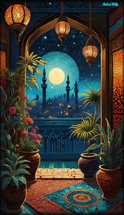 Old Arabian Aesthetic, Arabian Aesthetic Wallpaper, 1001 Nights Aesthetic, Arabian Nights Painting, Arabian Drawing, Desi Patterns, Islamic Painting Ideas, Arabian Nights Illustration, Arabian Nights Art