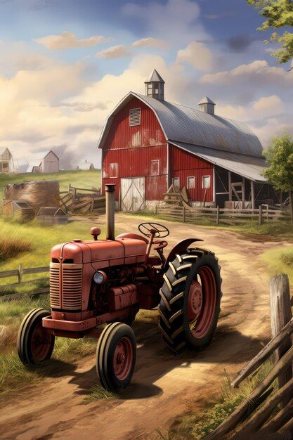 tractors illustration Farmer Pictures, Tractor Painting, Halloween Bild, Farmer Art, Farm Diorama, Farmer Painting, Country Deco, Tractor Art, Tractor Photos