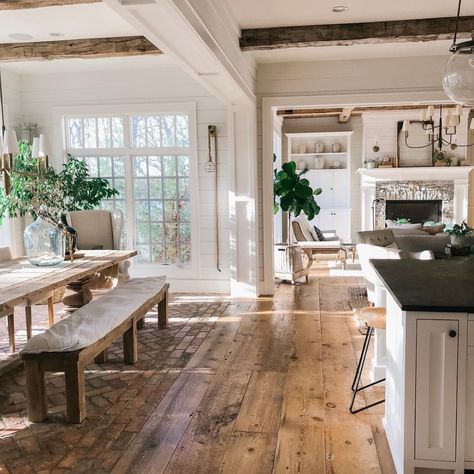 At Home Today in a Cape Cod House Style Rustic Vintage Decor, Green Woodworking, Shop Cabinets, Kitchen And Dining Room, Brick Flooring, Shop Layout, Shop Storage, Green Rooms, Shop Ideas