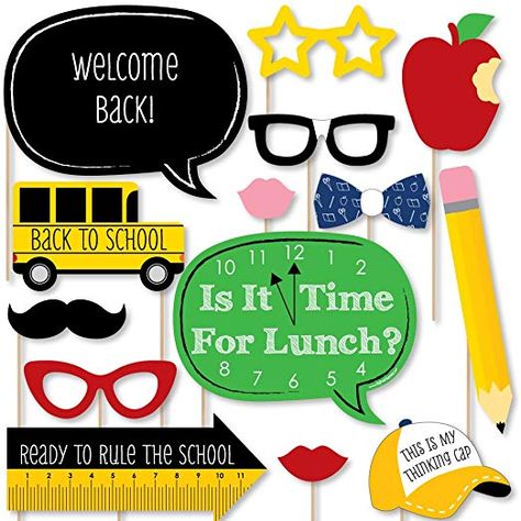 Back To School - 1st Day of School Decorations and Photo Booth Props Kit - 20 Count First Day Of School Decorations, School Centerpieces, Funny Photo Booth, Diy Photo Booth Props, Back To School Party, School Decor, School Photo, Diy Photo Booth, Welcome Back To School