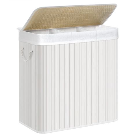 PRICES MAY VARY. [Lid & Wide Bamboo Strips] The lid of this laundry hamper can be opened and closed with one hand, effectively trapping odors and keeping dust away. Crafted with robust 0.7" bamboo strips, this durable and stable basket has a max. load capacity of 55 lb [Large 39.6-Gallon (150L) Capacity] Sized at 23.6"L x 15.7"W x 24.2"H with a capacity of 39.6 gallons (150L), this laundry basket easily accommodates a week's worth of dirty clothes, towels, sheets, and more for the entire family Bathroom Laundry Hamper, Diy Laundry Basket, Double Laundry Hamper, Laundry Hamper With Lid, Clothes Hamper, Toilet Storage, Laundry Room Storage, Laundry Storage, Garment Racks