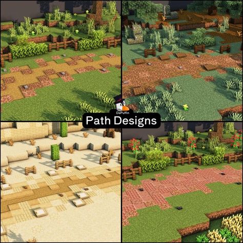 Minecraft Gravel Path, Minecraft Pathing Ideas, Minecraft Dirt Path Design, Minecraft Sand Path, Minecraft Best Builds, Cobblestone Path Minecraft, Minecraft Path Decorations, Paths In Minecraft, Paths Minecraft Ideas