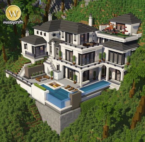 Minecraft House Inspo Mansion, Minecraft Big House Ideas Modern, Modern Minecraft Mansion Ideas, Cool Minecraft Mansions, Minecraft Mansions Luxury, Minecraft House Builds Ideas, Minecraft Compound Ideas, Town Decorations Minecraft, Multicraft House Ideas