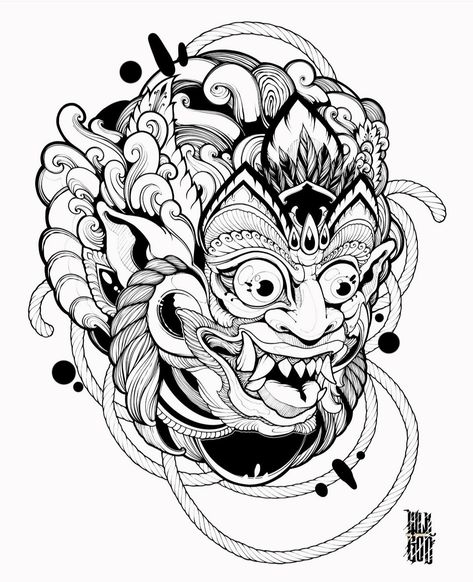 Indonesian Tattoo, Wayang Bali, Foo Dog Tattoo Design, Japanese Warrior Tattoo, Tortoise Tattoo, Japanese Hand Tattoos, Balinese Tattoo, Foo Dog Tattoo, God Tattoos