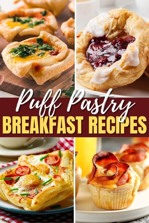 Puff Pastry Breakfast Muffins, Freezer Breakfast Pastries, Puff Pastry Brunch Ideas, Breakfast Casserole With Phyllo Dough, Phyllo Pastry Recipes Breakfast, Puff Pastry French Toast, Baked Feta Salad, Puff Pastry Breakfast Pockets, Breakfast Ideas Using Puff Pastry