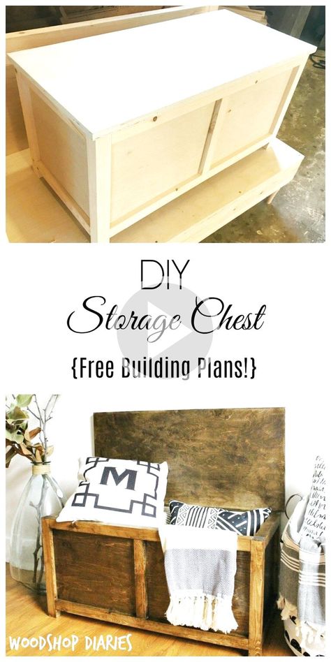 ✓✓✓Free building plans to make your own DIY storage chest that is the perfect size for an entryway storage bench...d of the bed trunk or a toy box for kids!..