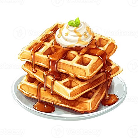 Delicious Waffles and Sweet Dessert. Tempting Breakfast Illustration. Generative AI Breakfast Illustration, Ipad Themes, Cute Cartoon Food, Dessert Drawing, Anime Rpg, Desserts Drawing, Doodles Stickers, Food Anime, Dessert Illustration