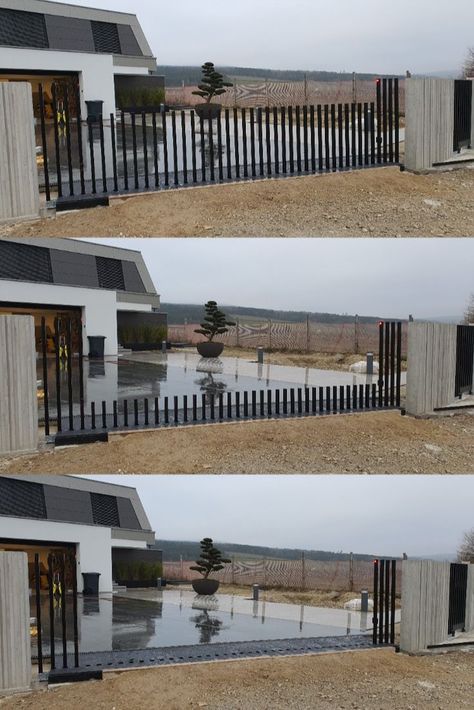 Retractable gate into the ground Modern Fences, Fancy Fence, Retractable Gate, Fence Screen, Fence Screening, Modern Fence, Fencing, Fence, Timeless Design