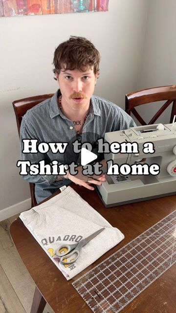 Cowboy Crust on Instagram: "Here’s how to professionally hem / crop a tshirt at home on your own sewing machine!   Aside from regular sewing tools, the only thjng youll need is a twin needle. This creates those perfect railroad track stitches on top, and a zig zag stitch on the bottom giving your tshirt the stretch it needs.  #sewing #sewingtiktok #sewingtutorial #cropped #vintagefashion #upcycling #sewinghack #fashionhack" Mattress Stitch Sewing, Hemming Shirts Diy, Sewing Machine Ideas For Beginners, Sewing Tshirt Ideas, How To Hem A T Shirt, Sewing T Shirts, How To Crop A Shirt, Sewing Knowledge, Sewing Tiktok