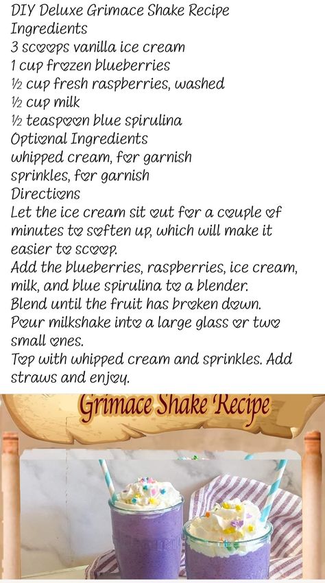 Grimes Shake Mcdonald's Recipe, Grimace Shake Recipe, Grimace Shake, Blue Spirulina, Sit Out, Frozen Blueberries, Shake Recipes, Drink Up, Sweets Recipes