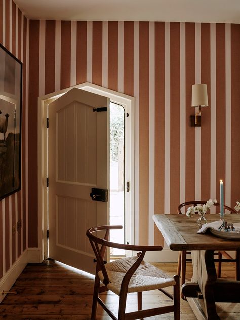 Ashley Kane, Wallpaper Walls, Burlington Bathroom, Fireplace Fender, Bed Nook, Room For Tuesday, Tongue And Groove Panelling, Fairytale Cottage, Striped Walls