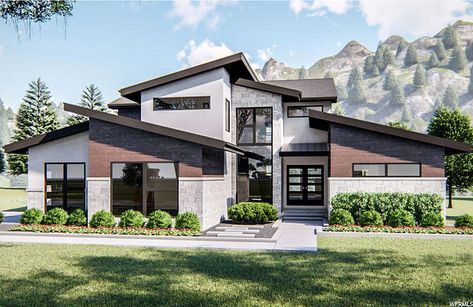 Your Dream Utah Property | $889,900 | 14573 S Wyatt Run Dr #7 Herriman UT 84096 | Property Details - MLS# 1738188 | UtahRealEstate.com Modern Mountain House Plans, Exterior Updates, Mod House, Modern Mountain House, Modern Prairie, Sloped Roof, Prairie House, Nice House, Aircraft Interiors