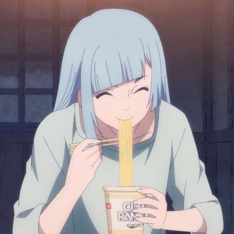 Blue Haired Girl, Eating Ramen, Anime Devil, Manga Collection, 90s Anime, Art Poses, Animation Film, Anime Outfits, Cute Icons