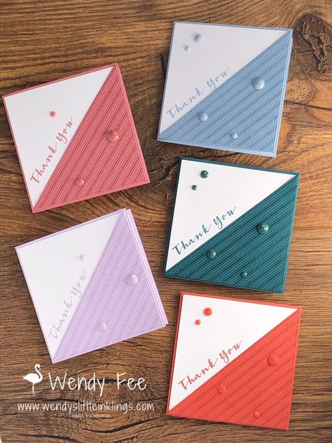 Stampin' Up! The Right Triangle Thank You Cards • Wendy's Little Inklings 3x3 Cards Stampin Up Ideas, 3x3 Cards Ideas, Triangle Cards, 3x3 Cards, Card Making Templates, Thank You Card Design, Right Triangle, Creative Card, Card Folds