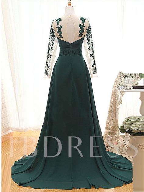 Prom Dresses Open Back, Dresses Open Back, Green Evening Gowns, Green Evening Dress, Green Prom, Long Sleeve Prom, Long Sleeve Dress Formal, Elegant Prom Dresses, Chiffon Evening Dresses