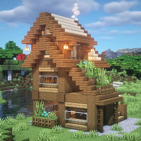 ExecutiveTree - Minecraft auf Instagram: „Minecraft: One Chunk House . A small, compact house that fits in one chunk, has enchanting on the first floor, storage on the second, and a…“ Minecraft Lamp, Aesthetic Minecraft Builds, Bangunan Minecraft, Floor Storage, Minecraft House Tutorials, Minecraft Medieval, Compact House, Minecraft Inspo, Minecraft House Designs