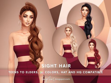 SONYASIMS - SIGHT HAIR - The Sims 4 Create a Sim - CurseForge Ponytail With Curls, Hair For Kids, Curled Ponytail, Long Ponytail, High Hair, Romantic Updo, Sims Hair, Long Straight Hair, Free Hair