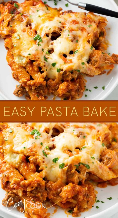 Ground Beef Pasta Recipes Marinara, Pasta Dish With Ricotta Cheese, Baked Ground Beef Pasta, Penne Ricotta Bake, Ricotta Marinara Pasta, Baked Marinara Pasta, Penne Casserole Ground Beef, Pasta Bake With Ground Beef, Rigatoni Pasta Recipes Ground Beef