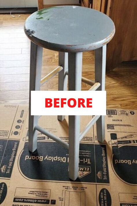 Barstool Makeover, Grain Sack Stripes, Bar Stool Makeover, Painted Bar Stools, Furniture On A Budget, Stool Makeover, Farmhouse Makeover, Vintage Grain Sack, Diy Stool