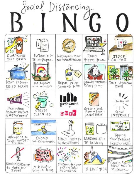 A Fun Social Distancing Bingo Card to Occupy New Yorkers in Quarantine While the City Is on 'PAUSE' Bullet Journal Goals Page, Sarah Butler, Bingo Sheets, Learn Portuguese, Virtual Hug, Happy Coffee, Bingo Card, Instructional Coaching, Bingo Board