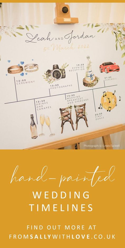 Hand-Painted, Watercolour, Wedding Timelines Watercolor Wedding Program, Hand Painted Wedding Stationery, Wedding Canapes, Wedding Agenda, Wedding Program Sign, Event Stationery, Unique Wedding Stationery, Wedding Icon, Modern Wedding Stationery