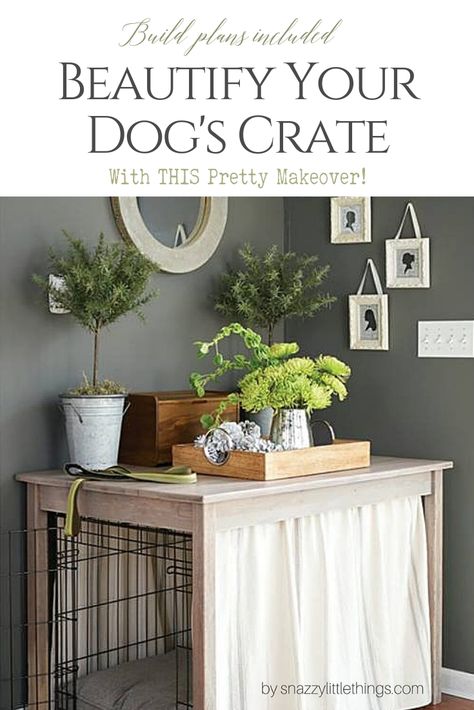 17 DIY Dog Crate & Kennel Ideas Your Pup Will Surely Love Dog Crate Hack, Tension Rod Curtains, Dog Crate Ideas, Dog Crate Table, Diy Dog Crate, Dog Crate Cover, Table Build, Crate Table, Crate Diy