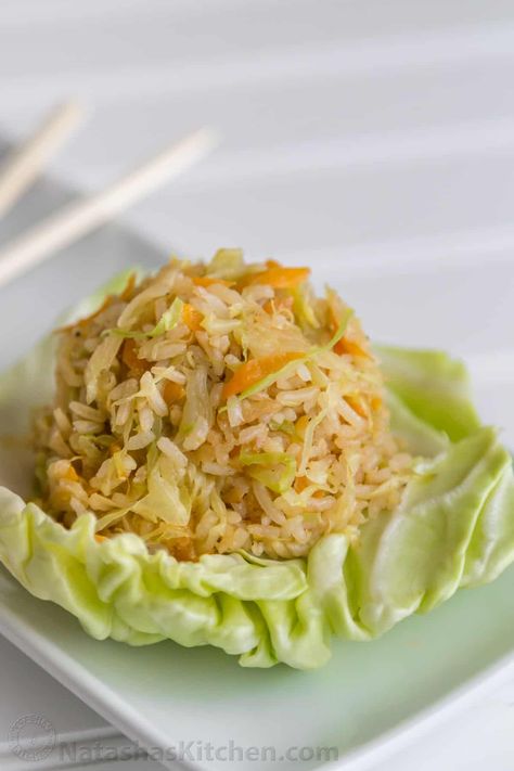 Cabbage Fried Rice Recipe - Natasha's Kitchen Cabbage Fried Rice, Cabbage Fried, Fried Rice With Egg, Rice Side Dishes, Fried Cabbage, Creamy Tomato Sauce, Fried Rice Recipe, Cabbage Recipes, Pasta Rice