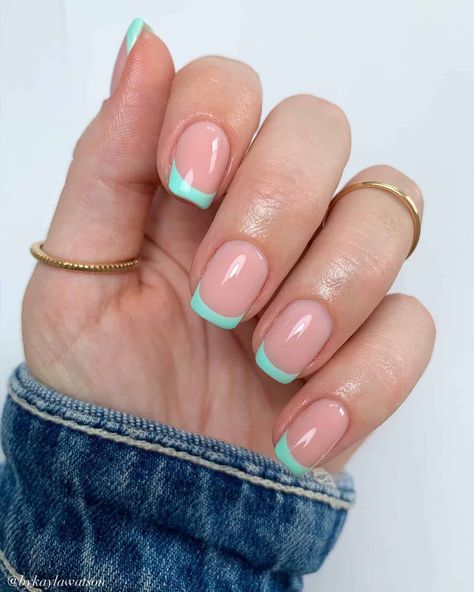 Mint Green French Tip Nails Short, Mint French Nails, Mint French Tip Nails, Mint Green French Tip Nails, Mint Nail Ideas, Mint Green Acrylic Nails, Nails Mint Green, Nails Checkered, Mint Green Nail Polish