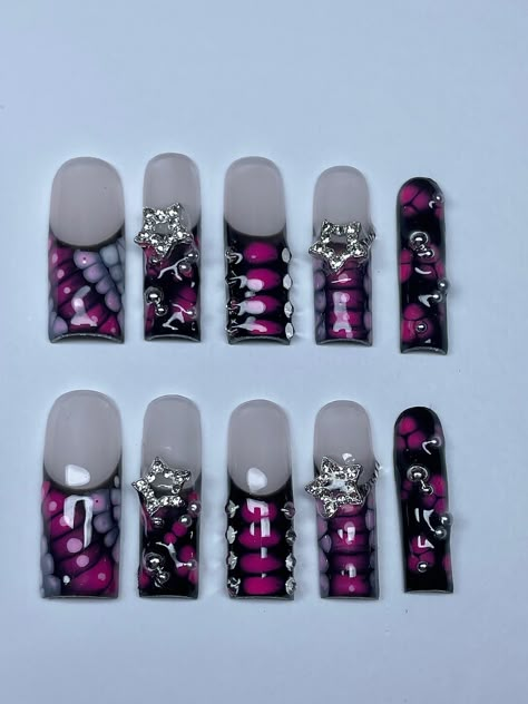 Nail prep kit included️ Hot Pink Spooky Nails, Pink Junk Nails, Monster High Nails, Scene Nails, Ongles Goth, Etsy Nails, Junk Nails, Punk Nails, Nail Prep