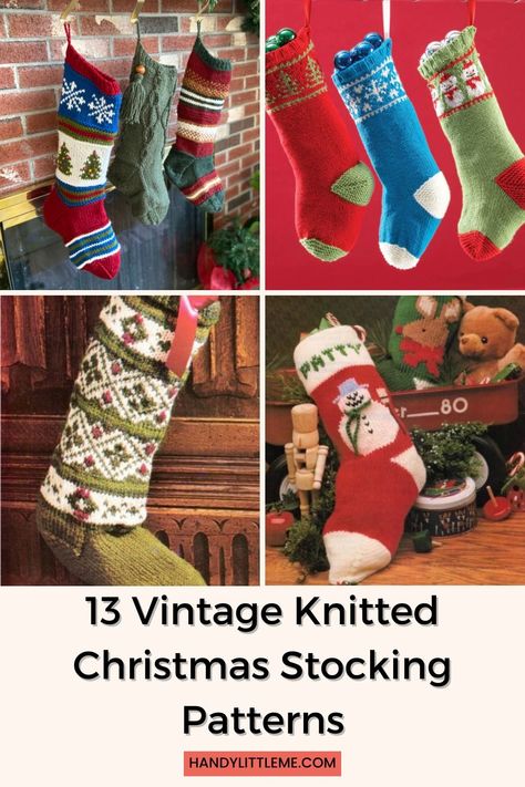 13 Vintage Knitted Christmas Stocking Patterns. Knit a festive Christmas stocking with a knitting pattern from this list. Diy Knitted Christmas Stocking, Hand Knitted Christmas Stocking, Easy Knit Stocking Pattern Free, Free Knitting Pattern For Christmas Stocking, Knitted Xmas Stockings Free Pattern, Diy Knit Christmas Stocking, How To Knit A Christmas Stocking, Vintage Christmas Stocking Pattern, Knit Stockings Christmas Free Pattern