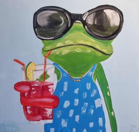 Wacky Painting Ideas, Funny Animals Painting, Funny Art Ideas, Funky Art Ideas, Frog Painting Ideas, Animal Paintings Easy, Funny Animal Paintings, Silly Paintings, Cat Memes Hilarious