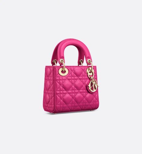 Mini Lady Dior Bag Fuchsia Cannage Lambskin | DIOR Lady D Joy Bag, Dior Star, Rani Pink, Dior And I, Icon Shoes, Micro Bag, Dior Book Tote, Designer Purses, Small Lady