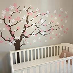 Large Plum Blossom Tree Wall Stickers with Birds Vinyl Mural Wall Decals for Children Baby Nursery Room Décor (Brown Tree Trunk White and Pink Flowers): Amazon.co.uk: DIY & Tools Pink Blossom Tree, Tree Decal, Kids Room Wall Stickers, Tree Decals, Tree Nursery, Nature Wall Decor, Nursery Decals, Tree Wall Stickers, Butterfly Wall Stickers