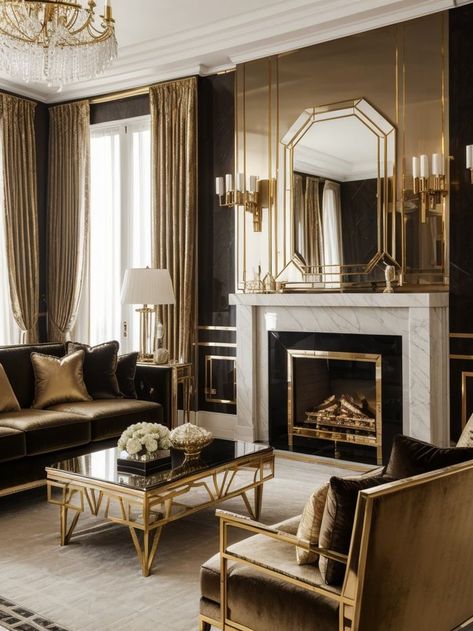 Art Deco living room ideas with a glamorous and luxurious aesthetic, incorporating geometric shapes, shiny metallic accents, and plush velvet furnishings. #DiningRoomIdeas #DiningRoomDesign Art Deco Living, Glamorous Living, Deco Living Room, Art Deco Living Room, Velvet Furniture, Easy Decor, Living Room Setup, Glam Living Room, Perfect Living Room