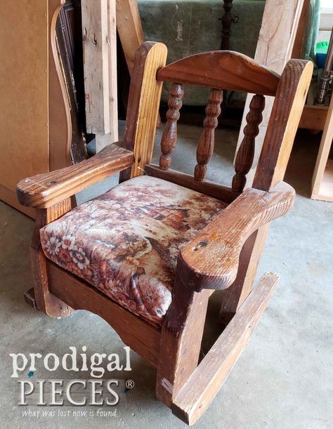 Vintage Child's Rocking Chair Before Makeover by Prodigal Pieces | prodigalpieces.com Rocking Chair Redo, Black Wishbone Chair, Diy Kids Decor, Rocking Chair Makeover, Vintage Rocking Chair, Beach Chair With Canopy, Patchwork Chair, Chair Redo, Kids Rocking Chair