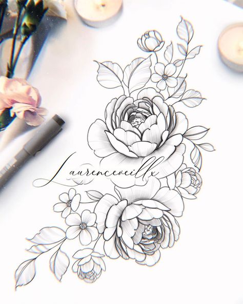 Laurence | Artist 💫 (@laurenceveillx) • Photos et vidéos Instagram Mendala Tattoo, Name Tattoos On Wrist, Rose Reference, Hip Thigh Tattoos, Meaningful Tattoos For Women, Peonies Tattoo, Floral Tattoo Design, Name Tattoo Designs, Thigh Tattoos Women