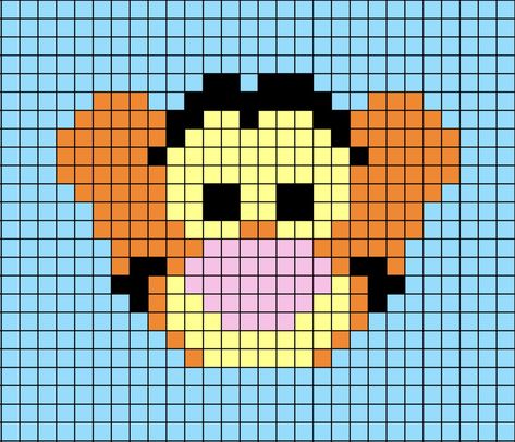 A pixel art, or perler beads template of Tigger's face from Disney's Winnie the Pooh. Winnie The Pooh Macrame, Winnie The Pooh Tapestry Crochet, Winnie The Pooh Crochet Tapestry, Tigger Perler Bead Patterns, Winnie The Pooh Pixel Art Grid, Winnie The Pooh Perler Bead Patterns, Modele Pixel Art Disney, Winnie The Pooh Pixel Art, Tapestry Grid