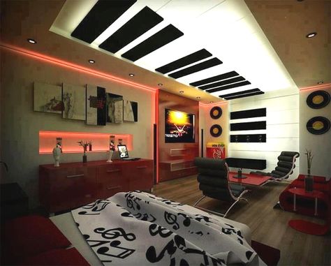 10 New Collection of Music Bedroom Ideas Music Themed Bedroom, Music Bedroom, False Ceiling Bedroom, False Ceiling Living Room, Girl Bedrooms, Teen Bedroom Designs, Music Room Decor, Creative Bedroom, Ceiling Design Bedroom