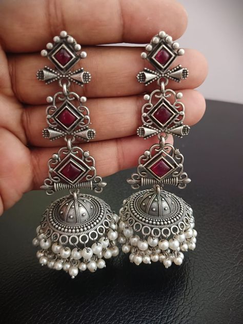 Oxidised Jewellery Earrings, Jhumka Bareli Wala, Trendy Silver Jewelry, Classy Accessories, Earth Drawings, Oxidised Earrings, Indian Accessories, Jewelry Traditional, Artificial Jewelry