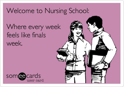 Nursing School eCard: Welcome to nursing school. Where every week feels like finals week. thought you may like this Ash! lol.. Nursing School Memes, Nursing School Life, Nursing Quotes, Nursing Fun, Nursing Life, Nursing School Motivation, Nursing School Humor, Nursing School Survival, Nurse Rock