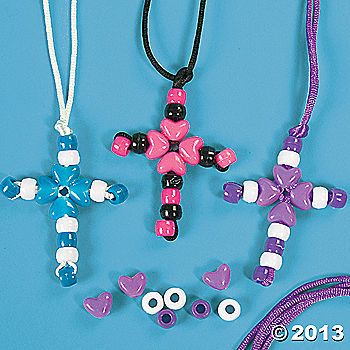 Bead cross necklace using pony beads. make into key chains---older elementary class Vacation Bible School Craft, Children's Church Crafts, Pony Bead Crafts, Bible School Crafts, Christian Crafts, Pony Bead Patterns, Cross Crafts, Vbs Crafts, Church Crafts