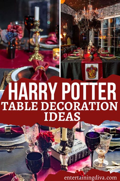 Harry Potter Table Decor, Harry Potter Table Decorations, Hufflepuff And Ravenclaw, Harry Potter House Colors, Harry Potter Table, Hogwarts Great Hall, Cumpleaños Harry Potter, Table Decoration Ideas, Gryffindor Slytherin