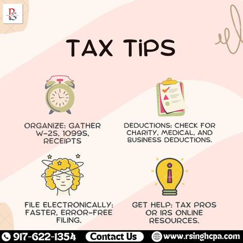 Unlock financial success with expert tax tips from Rahul Singh CPA P.C.! Simplify tax season and optimize your strategy with our guidance. Call 917-622-1354 to get started. #TaxMadeEasy #RahulSinghCPA #ExpertTaxAdvice #FinancialGuidance #TaxHelp #FinancialPlanning #TaxSeason #CPAInsights #taxtips Tax Help, Tax Tips, Tax Season, April 21, Financial Success, Financial Planning, Make It Simple, Get Started, Benefits