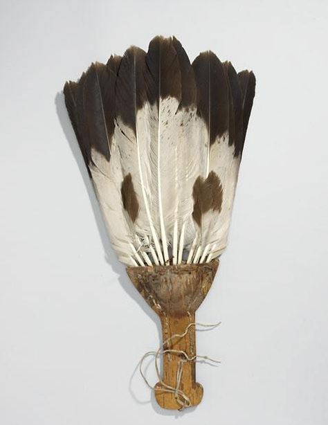 Fan, Plains Ojibwa. Saskatchewan or Manitoba, Canada. c. 1875 Imature golden eagle tail feather with birchbark handle. Dimensions: 57.5 × 29 cm. Edmund Morris Collection. Royal Ontario Museum. Turkey Hunting Decor, Wooden Feather, Smudging Feathers, Native American Feathers, Eagle Feather, Native American Regalia, Royal Ontario Museum, Native American Clothing, Hunting Decor