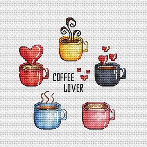 Coffee Cross Stitch Pattern PDF, Cups of Coffee Counted Cross Stitch, Coffee Lover Embroidery Instant Download File, Kitchen Decor - Etsy Hong Kong Cross Stitch Coffee Cup, Coffee Cup Embroidery, Kitchen Cross Stitch Patterns, Coffee Cross Stitch Pattern, Cross Stitch Coffee, Lover Embroidery, Coffee Cross Stitch, Stitch Coffee, Cross Stitch Food