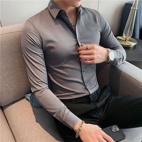 Male Blouse, Business Dress Shirts, Fits Streetwear, Formal Shirt Dress, Streetwear Shirts, Business Casual Shirts, Business Casual Dresses, Business Shirts, Men Shirt Style