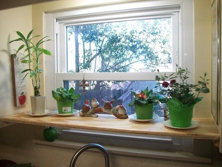 Tiling Window Sill Kitchen, Plant Shelf Above Kitchen Sink, Kitchen Window Shelf Ideas, Kitchen Plant Window, Herb Garden Shelf, Plant Window Shelf, Plant Shelf Kitchen, Window Sill Plant Shelf, Kitchen Window Plants