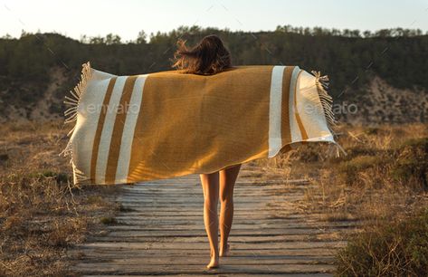 Beautiful woman wrapped in a wool towel by erikreis. Beautiful young woman walking over a wood path wrapped with a wool towel#wool, #towel, #wrapped, #Beautiful Toilet Wardrobe, Wood Path, Large Embroidery, Mirror Pattern, Monogrammed Beach Towels, Nap Pillow, Woman Walking, Turkish Beach, Towel Wrap